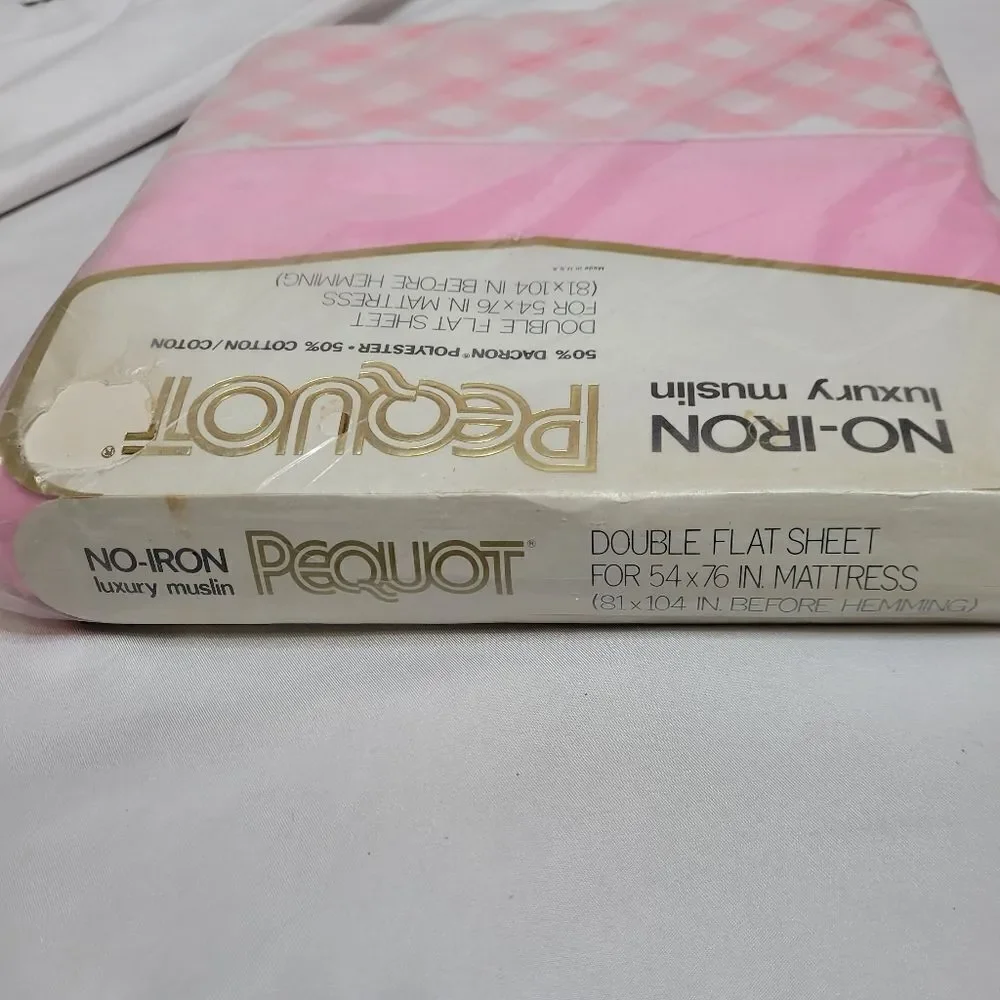 NEW Vintage 70s pink‎ checkmates barbiecore double flat sheet luxury muslin